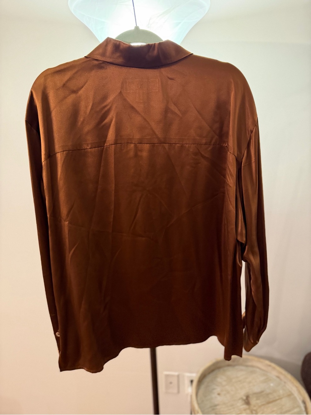 Linda Allard Ellen Tracy Silk Blouse 14 Copper Brown Button Down Quiet Luxury - Picture 4 of 5